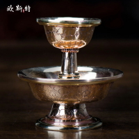 藏傳密宗供佛杯 尼泊爾進口手工紫銅鎏金吉祥雕花純銅供佛杯 9cm
