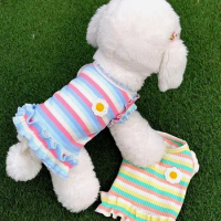 Small pet striped flower vest Teddy than bear Bomi poodle dog clothes spring and summer wear two feet ropa de perro pet items