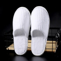 1/2/3 Pairs White Cotton Slippers Men Women Hotel Disposable Slides Home Travel Sandals Hospitality Footwear One Size