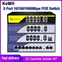 KuWfi 8 Port 48V POE Switch Rj45 10/100/1000Mbps Switch Ethernet Lan SFP For IP Camera/Wifi Router/Wireless AP/CCTV Cameras