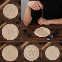 Carven Altar Wooden Divination Pendulum Board Star Sun Moon Laser Cut Slice Wood Base Coasters Wall Sign Decor Hexagonal Pointed