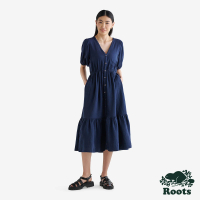 【Roots】Roots 女裝- ISLA COTTON GAUZE TIER平織洋裝(軍藍色)