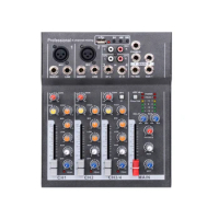 Mini Portable Audio Mixer with USB DJ Sound Mixing Console MP3 Jack 4 Channel Karaoke 48V Amplifier for Karaoke(EU Plug)