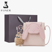 Tas Selempang Gaya Korea Bahan Kulit Asli Bentuk Kelinci lucu Tas Selempang Mini Tas Ponsel MerahMud