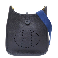 【二手名牌BRAND OFF】HERMES 愛馬仕 藍色 TC牛皮 Mini Evelyne 肩背包 金扣 C刻