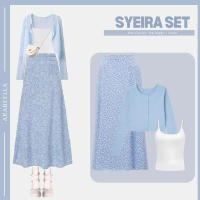 Outfitset OOTD - Setelan Wanita Syeira / Bawahan Rok Floral Panjang / Atasan Cardigan Crop / Inner t