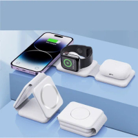3 in 1 Foldable Fast Wireless Charger for iPhone 15/Pro/Max/Plus/14/13 Series, AirPods 3/2 Pro, Apple Watch/iWatch Trip Charger