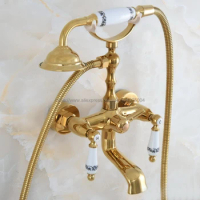 Gold Color Brass Bath Tub Faucet Ceramic Handle &amp; Handheld Shower Head Faucet Bathtub faucet set shower faucet set Nna858