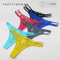 5 PCS New Arrival Hollow Out Sexy Lingerie Women's Panties Lace Transparent G String Thongs 7467