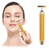 24k Gold Vibration Face Roller Massager Facial Slimming Beauty Bar Pulse Firming Lift Skin Tightening Wrinkle Stick