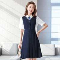 職業裝連衣裙幼師制服顯瘦大碼襯衫背心裙兩件套氣質學院風復古