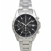 SEIKO 日本國內販售款 三眼計時手錶(SBTQ041)-黑色面X銀色/38mm