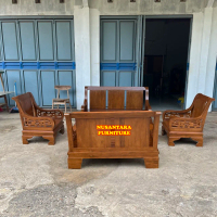 Kursi/Meja Tamu kayu jati motif semut dengan formasi 3211