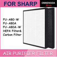 2PCS FZ-A80SFE replacement HEPA Carbon Filters for Sharp FU-A80-W /FU-A80A / FU-A80A-W FZ-A80HFU/FU-A80JW Air purifier Parts