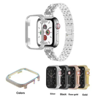 Metal+Diamond Case For Apple Watch Case 45mm 41mm 44mm Stainless steel glistening protective case iWatch 7 6 5 4 SE 40mm Cover