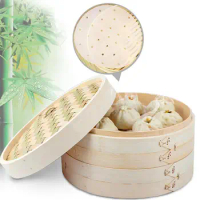 10/15/20cm Chinese Dumplings Bamboo Steamer Cooker with Lid Dimsum Steamer Fish Rice Vegetable Basket Kitchen Cooking Tools