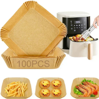 50/100PCS Air Fryer Bakeware Paper Tray Non-Stick Mat Baked Silicone Paper Square Round Air Fryer Accessories