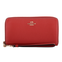 COACH  金馬車荔枝紋皮革掛帶拉鍊長夾(深橘紅)