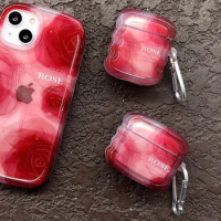INS Gradient Roses Red Wavy Silicone Earphone Case For Apple Airpods Pro 2 1 3 Bluetooth Headset Cover Sweet Cute Cases Keychain