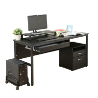 【DFhouse】頂楓150公分電腦辦公桌+1抽屜+主機架+活動櫃+桌上架-黑橡木色