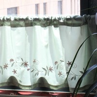 簡約現代刺繡免打孔窗簾門簾櫥柜隔斷簾飄窗簾素色日式文藝綠色