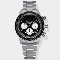 【elegantsis 愛樂時】Smart casual 休閒時尚防水200米三眼碼表計時鋼帶腕錶-黑41mm(ELJT41QS-VB01MA)