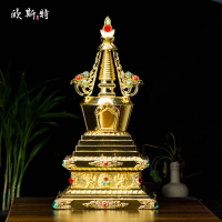 藏傳佛教用品密宗佛塔佛具擺件合金鎏金仿古高39cm菩提塔舍利塔