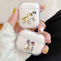 Cute Animal Cat Couple Earphone Case for Apple Airpods 2 3 Case Clear Soft TPU Protective Headphone Cover for Air Pods Pro Shell