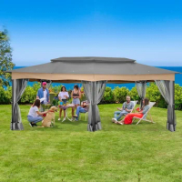 12x20 Gazebo with Mosquito Netting, Metal Steel Frame Large Screen Gazebo Tent Waterproof with Double Roof for Backyard, Gazebo