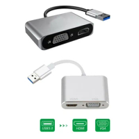 2 in 1 USB 3.0 to HDMI-compatible VGA Adapter 4K HD Multi-Display 1080P Sync Converter Audio Video Cable for Windows7/8/10