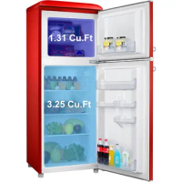 Retro Compact Refrigerator with Freezer Mini Fridge with Dual Door, Adjustable Mechanical Thermostat, 4.6 Cu Ft, Red