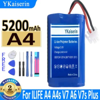 5200mAh YKaiserin Battery For ILIFE A4 A4s V7 A6 V7s Plus V7sPlus Robot Vacuum Cleaner For ILife 4S 1P Full Capacity Bateria