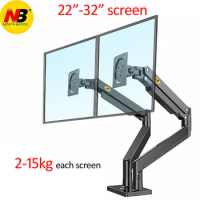 NB G32 Aluminum 22"-32" Dual LCD Monitor desk Mount Gas Spring Arm Full Motion double Monitor Holder Support 2-15 kgs Each USB