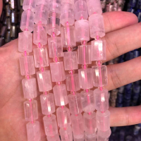 Natural Rose Quartzs Crystal Faceted Cylinder Spacer Tube Beads Column Shaped Loose Beads For DIY Jewelry Making MY210403