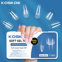 KOSKOE 550pcs False Acrylic Nails Tips Full Cover Clear Nail Extension Tips Boxed soft gel tips Coffin/Almond/Square Nail Tips