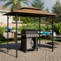 Khaki 8x 5 FT Grill Gazebo Grill Canopy Double Tiered BBQ Gazebo Outdoor BBQ Canopy, For outdoor backyard gardens