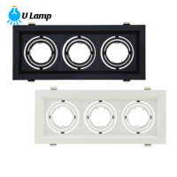 Three Head Square Double Ring Led Spotlight Frame Recessed Downlights Adjustable Angle Base Ceiling Lamps Holder Bracket Fitting