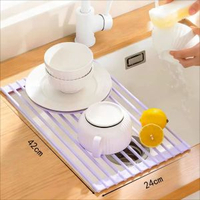 廚房水槽過濾瀝水籃矽膠瀝水格柵水池捲簾檯面可摺疊瀝水架濾水籃