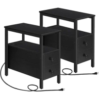 Narrow Side Table With Drawers &amp; USB Ports &amp; Power Outlets Side Bed Tables Set of 2 End Tables With Charging Station Living Room