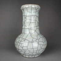 宋哥窯 竹節瓶 花瓶 裂紋釉 金絲鐵線 古董古玩陶瓷器仿古瓷收藏