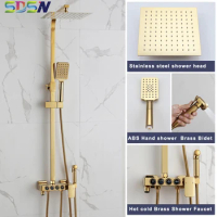 Bath Shower Set Hot and Cold Bathroom Faucet Waterfall Shower System Square Head Gold Shower Set Hot and Cold Bath Shower Set