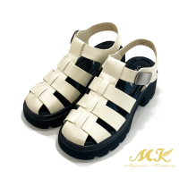 MK 羅馬編織個性厚底涼鞋(白色)
