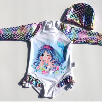 Mermaid พิมพ์ชุดว่ายน้ำหญิงชุดเจ้าหญิงบิกินี่สำหรับเด็ก1-8ปีชุดว่ายน้ำลาย ชุดเด็กว่ายน้ำกระโปรง