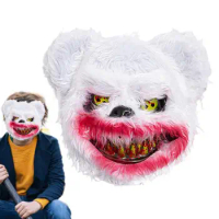 Halloween Bloody Bear Face Cover Bloody Plush Animal Head Face Cover Spooky Face Cover for Halloween Masquerades Party Cosplay