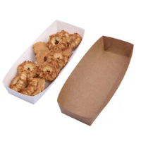 20*6*3cm Disposable White Kraft Boat Box For Chip Food Tray Greaseproof Paper Box Fried Food Storage Box