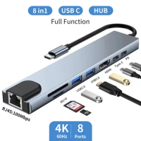 USB C Hub 8 in 1 TYPE C TO HDMI Type C to 4K HDMI Adapter with RJ45 SD/TF Card Reader Fast Charger For Notebook Laptop