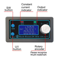 ZK-5KX DC Automatic Buck Boost Converter 5A Max Adjustable Voltage Regulation Power Module 0.6-36V 8