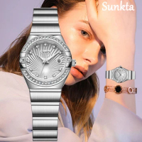 LIGE Fashion Luxury Quartz Women's Watch Elegant Diamond Stainless Steel Ladies Watch Waterproof Luminous Casual Date Wristwatch