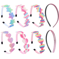 6 Pack Girls Headbands Glitter Kids Hair Accessories Bow/Heart/Star Shaped Sweet Hairband For Toddle