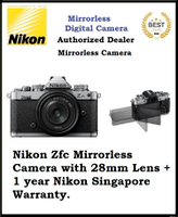 Kamera Mirrorless Nikon Zfc dengan a 28mm 1 tahun Nikon Singapore Warranty.